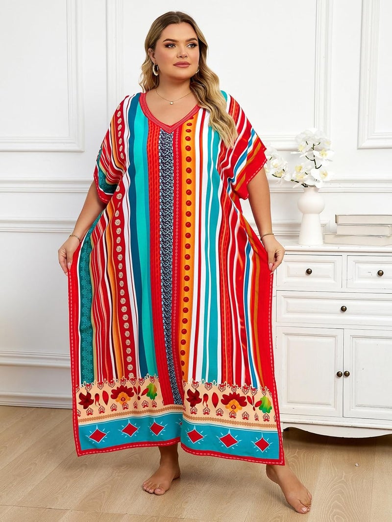 IMAGEKOPE Kaftan Dresses for Women Plus Size Bathing Suit Cover up Caftan Maxi Beach Dresses - Image 2